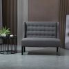 Scandinavian 2 Seater Button Tufted Loveseat Wooden Legs Gray Linen