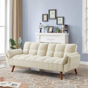 Sleeper Sofa Bed in Beige Linen Polyester Tufted Upholstery