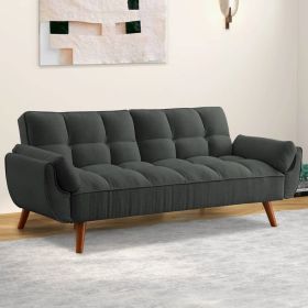 Sofa Bed in Dark Grey Linen Polyester Tufted Upholstery