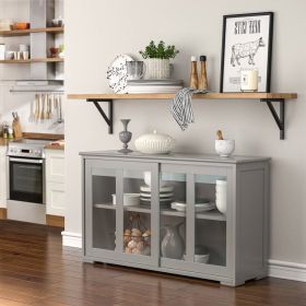 Grey Wood Buffet Kitchen  Storage Cabinet w/ Glass Sliding Door