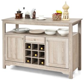 Grey Wood Sideboard Cabinet with Wine Rack and Storage Shelf