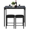 3-Piece Dining Set  Faux Marble Table-Top and 2 Black Chairs Stools