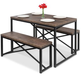 3-Piece Dining Set with Wood Top Table and 2 Bench Chairs