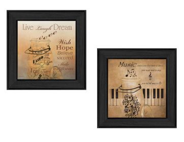 "Music Collection" 2-Piece Vignette By Robin-Lee Vieira, Printed Wall Art, Ready To Hang Framed Poster, Black Frame