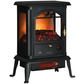 HOMCOM 23" Electric Infrared Fireplace Stove, Freestanding Fire Place Heater with Realistic Log Flame, Adjustable Temperature, Timer, 1000W/1500W