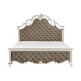 Glamorous Champagne Finish 1pc Queen Bed Button Tufted Upholstered Headboard Footboard Traditional Luxury Bedroom Furniture 1pc