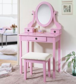 Moniys Wood Moniya Makeup Vanity Table and Stool Set, Pink