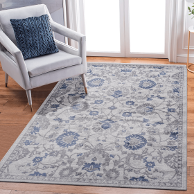 8X10 Blue/Silver/Oriental Non-Shedding Living Room Bedroom Dining Home Office Stylish and Stain Resistant Area Rug