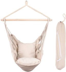 Hanging Rope Hammock Chair Swing Seat with Two Seat Cushions