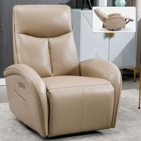 Brown Leatheraire Swivel and Rocker Power Recliner Chair with Lumbar Support, Max Swivel Degree 270Â°