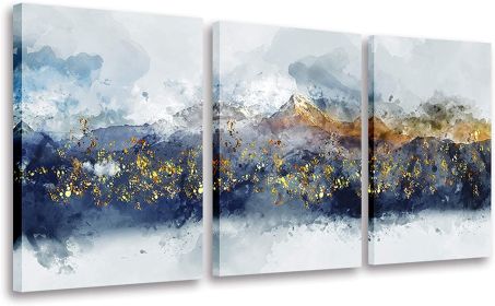 Abstract Wall Art Navy Blue and Gold Mountain