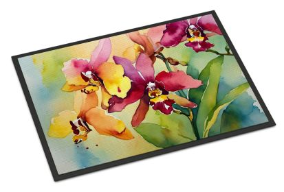 Orchids in Watercolor Front Door Mat