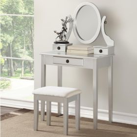 Moniys Wood Moniya Makeup Vanity Table and Stool Set, Silver