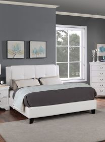 Queen Size Bed 1pc Bed Set White Faux Leather Upholstered Tufted Bed Frame Headboard Bedroom Furniture