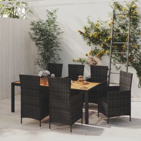 7 Piece Patio Dining Set with Cushions Poly Rattan Black