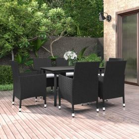 7 Piece Patio Dining Set with Cushions Poly Rattan and Glass