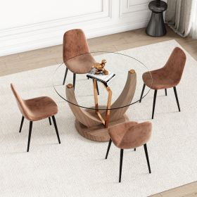 A modern minimalist round tempered glass dining table