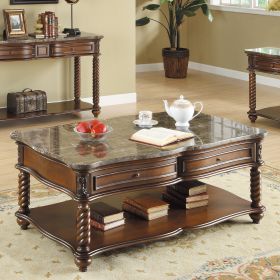 Traditional Formal Marble Top Cocktail Table with 2 Drawer