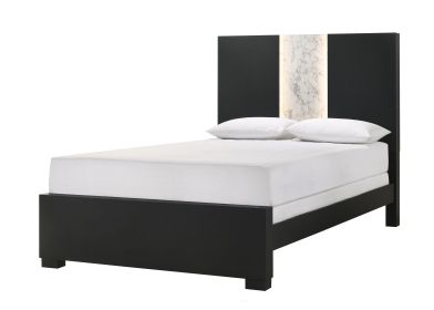 Contemporary Queen Panel LED Light Headboard Bed 1pc Black White Finish Wooden Bedroom Furniture