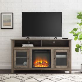 Transitional Electric Fireplace Wood and Glass TV Stand for TVs up to 65" - Grey Wash