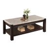 Genuine Marble Top Cocktail Table Dark Cherry Finish