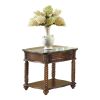 Traditional Formal Marble Top End Table with Drawer Lower Shelf Mahogany Finish Spiral Turned Legs Wooden 1pc Living Room Furniture Side Table