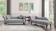 1pc Modern Traditional Chaise Button Tufted Detail Dove Gray