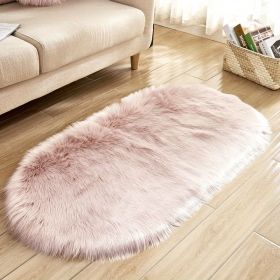 1pc Super Soft Area Rug, Plush Fluffy Faux Sheepskin Oval Floor Mat For Living Room Bedroom, Machine Washable Bedside Rugs (Color: Pink, size: 23.62*47.24inch)