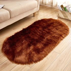 1pc Super Soft Area Rug, Plush Fluffy Faux Sheepskin Oval Floor Mat For Living Room Bedroom, Machine Washable Bedside Rugs (Color: Coffee, size: 23.62*47.24inch)