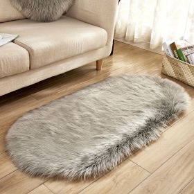 1pc Super Soft Area Rug, Plush Fluffy Faux Sheepskin Oval Floor Mat For Living Room Bedroom, Machine Washable Bedside Rugs (Color: Grey, size: 19.69*31.5inch)