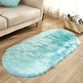 1pc Super Soft Area Rug, Plush Fluffy Faux Sheepskin Oval Floor Mat For Living Room Bedroom, Machine Washable Bedside Rugs (Color: Light Blue, size: 19.69*31.5inch)