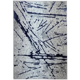 Shifra Luxury Area Rug in Gray with Navy Blue Abstract Design (Color: as Pic)