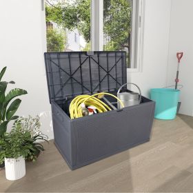 120gal 460L Outdoor Garden Plastic Storage Deck Box Chest Tools Cushions Toys Lockable Seat Waterproof (Color: Grey)