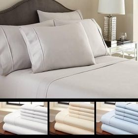 6-Piece Luxury Soft Bamboo Bed Sheet Set in 12 Colors (Color: Light Blue, size: Queen)