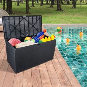 120gal 460L Outdoor Garden Plastic Storage Deck Box Chest Tools Cushions Toys Lockable Seat Waterproof (Color: Black)