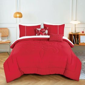 Bed in a Bag 9-Piece Qubilah Red Floral Quilted Comforter & Sheet Set (size: Queen)