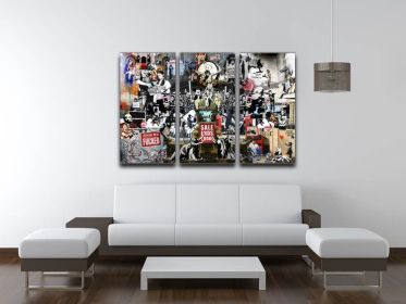 Banksy Collage 3 Split Panel Canvas Print (Type: Standard Framed Canvas Print (Split-Panel), size: Large (60" x 40" Total))