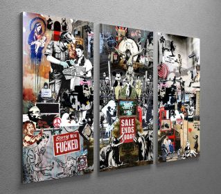 Banksy Collage 3 Split Panel Canvas Print (Type: Standard Framed Canvas Print (Split-Panel), size: Medium (48" x 32" Total))