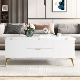 Modern Lift Top Coffee Table Multi Functional Table with Drawers (Material: MDF+Steel, Color: White)