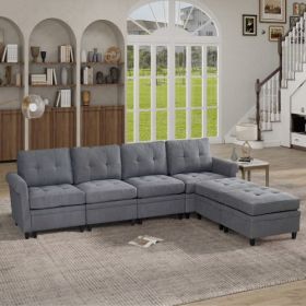 U Shaped Sectional Couch Convertible Sectional Couch with Double Chaise 6 Seat Sectional Sofa for Living Room (Seating Capacity: Seats 6, Color: Gray)