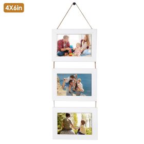 Wall Hanging Picture Collage Frame Wall Decor Without Mat Rustic Style Wood Photo Frame Display (Color: White, Type: 3-Opening)