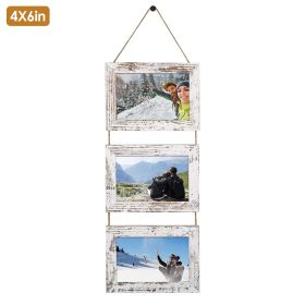 Wall Hanging Picture Collage Frame Wall Decor Without Mat Rustic Style Wood Photo Frame Display (Color: Old, Type: 3-Opening)