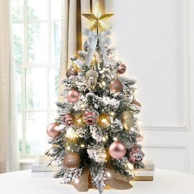 22in Mini Christmas Tree with Light Artificial Small Tabletop Christmas Decoration with Flocked Snow (Color: rose gold)