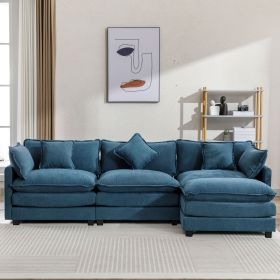 112.2" L-Shape Chenille Upholstered Sofa for Living Room Modern Luxury Sofa Couch with Ottoman and 5 Pillows for Living Room (Material: Foam, Color: Blue)