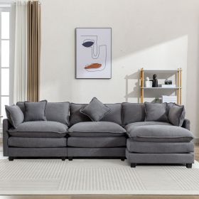 112.2" L-Shape Chenille Upholstered Sofa for Living Room Modern Luxury Sofa Couch with Ottoman and 5 Pillows for Living Room (Material: Foam, Color: Gray)