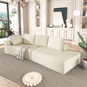 125" Stylish Chaise Lounge Modern Indoor Lounge Sofa Sleeper Sofa with Clean Lines for Living Room (Material: Chenille, Color: Beige)