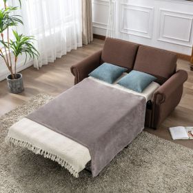 57.5" Orisfur Pull Out Sofa Bed Loveseat Sleeper with Twin Size Memory Mattress for Living Room Spaces (Material: Linen, Color: Brown)