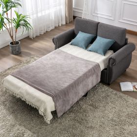 57.5" Orisfur Pull Out Sofa Bed Loveseat Sleeper with Twin Size Memory Mattress for Living Room Spaces (Material: Linen, Color: Gray)