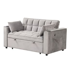 58" 4-1 Multi-functional Sofa Bed with Cup Holder and USB Port for Living Room or Apartments (Material: Foam, Color: Gray)