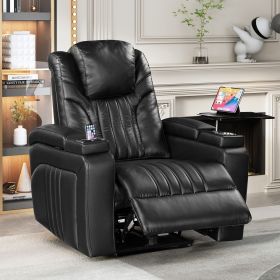 PU Leather Power Recliner Home Theater Recliner with Power Adjustable Headrest, Wireless Charging Device, USB Port, Storage Arms (Material: PU Leather, Color: Black)